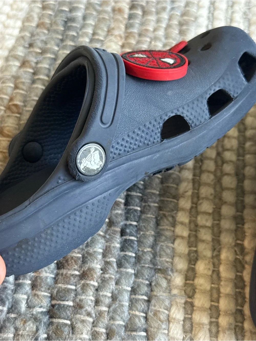 CROCS Kids Classic Clogs in Dark Gray with Red & Green Charms